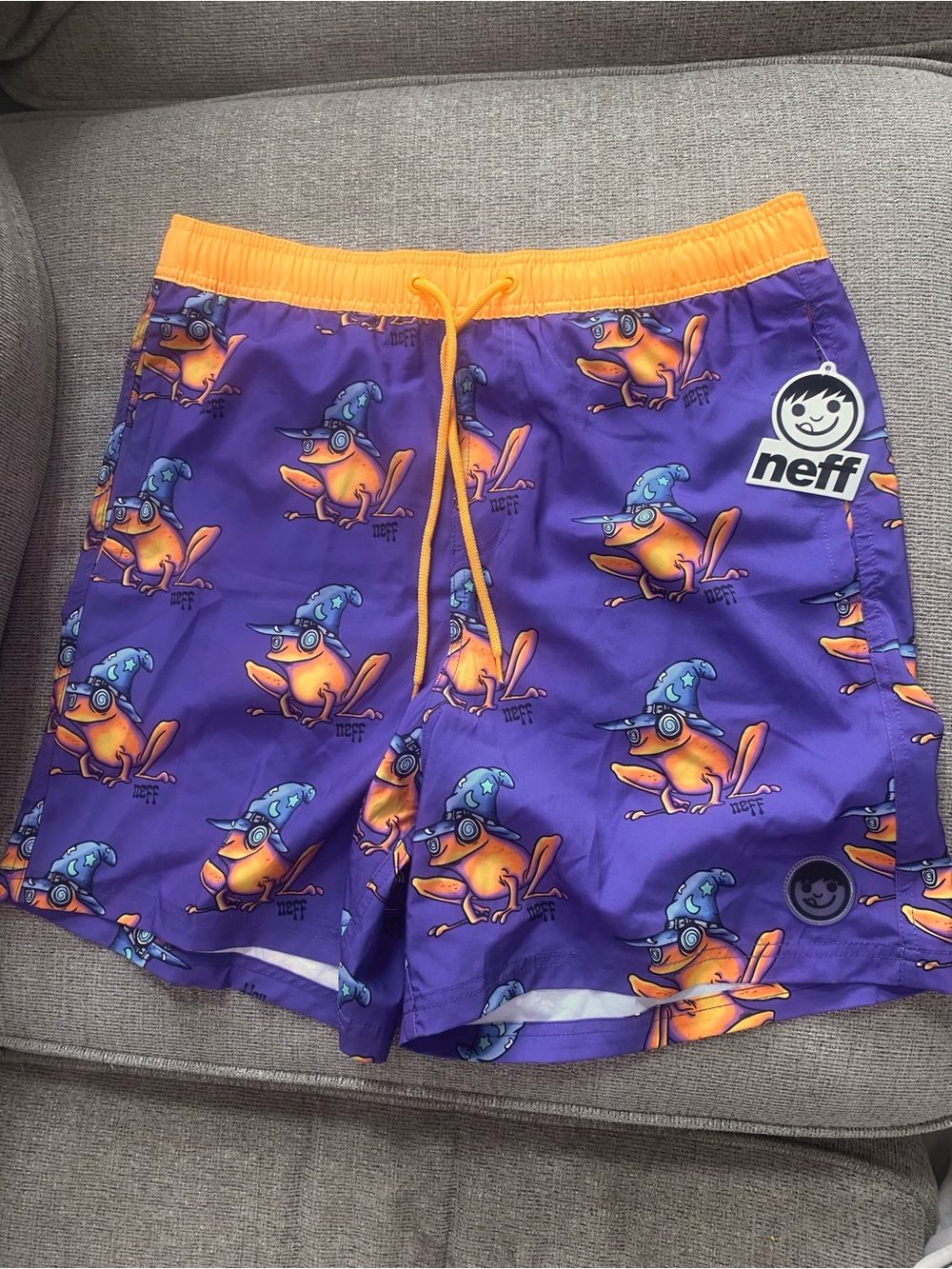 Neff Purple & Orange Frog Swim Trunks